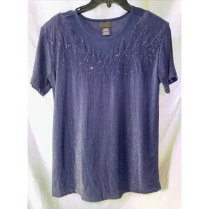 ZIO Women's Blue Retro Metallic Sequined Vintage Top w/Shoulderpads Sz Large EUC